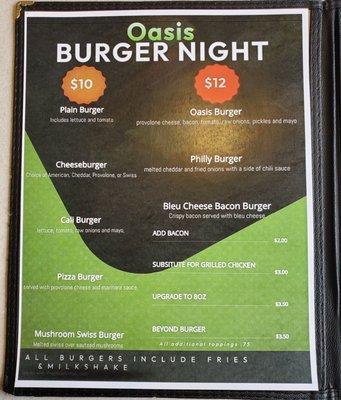 Updated burger choices for Wed. 8Mar23