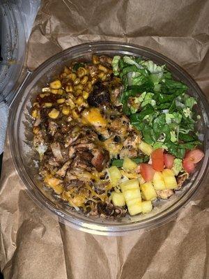 Jerk Chicken Bowl. It was soooo good. Great portion for only $8. Going back to try the shrimp and salmon bowl.