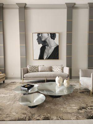 This client picked a beautiful black and white acrylic painting on gold by Studio E Gallery artist Nava Lundy for their stunning home.