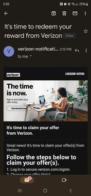 Received the email today but verizon moved my redeemable until October 25th.