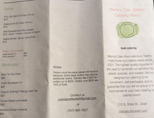 11/30/2024:  Mama's Cafe's Catering Menu.