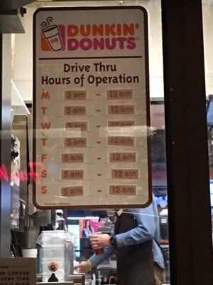 Drive thru hours, because this location is not open 24hrs