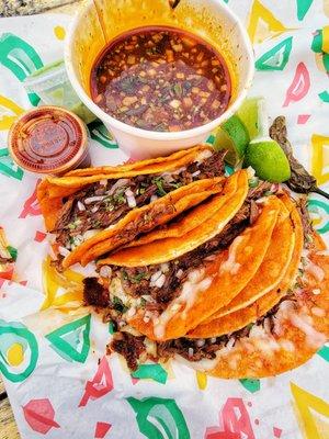 birria quesotacos ($18)