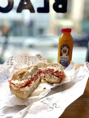 Sesame seed bagel with lox