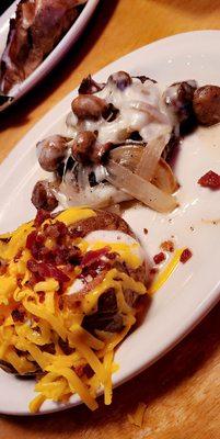 Smothered chopped steak & loaded baked potato