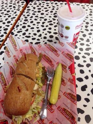 Veggie burger with water! I couldn't finish it, though.. It was very big for one person.