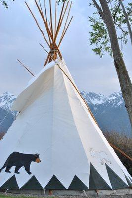 This tepee, The Hunter, is one of three camping tepees at the Mt View RV Park near Joseph