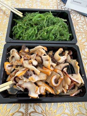 Seaweed salad and squid salad