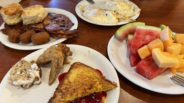 Breakfast buffet spread