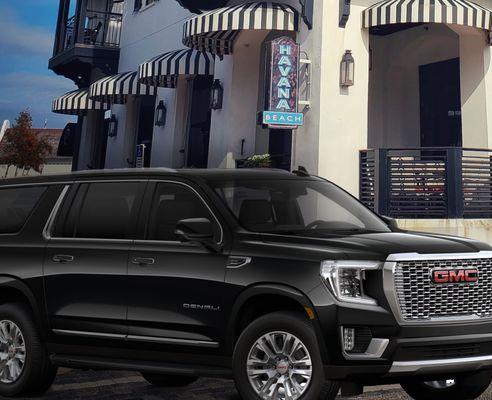 Our ALL NEW 2024 GMC Yukon Denali XL, perfect for groups up to 6 plus luggage for private rides in Bay County and Walton county Florida.