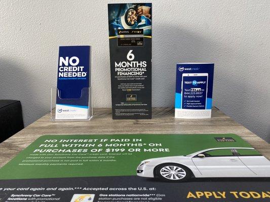 finance companies we work with (Synchrony Carcare & Westcreek)