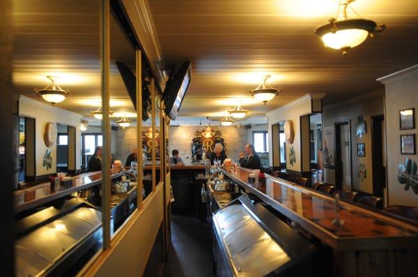 A look down the bar - made from an old shuffleboard table - built in 1962.