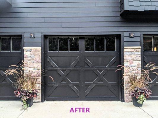 The work Roell did on our garage doors was great. The doors are quite old so any imperfections are from the doors themselves, not the paint.