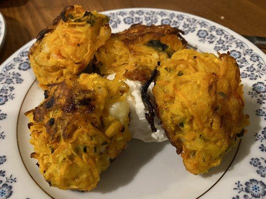 Kolokytha Keftedes ($10) baked butternut squash fritters with feta, mint and Greek yogurt