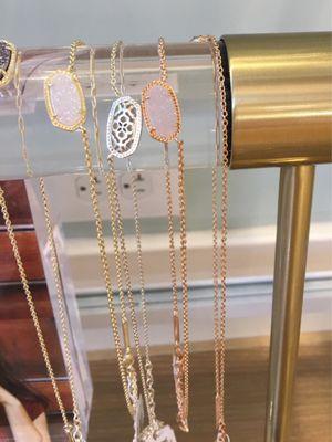 Love the delicate stones with rose gold, bracelets and necklaces