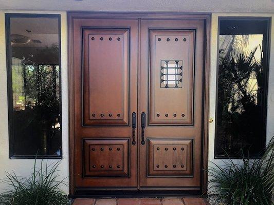 Solid Wood Front Entry Door Replacement, with two side lites