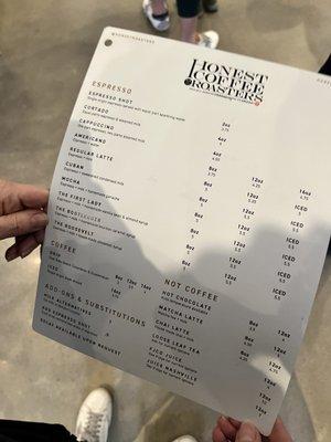 Coffee and Drinks Menu