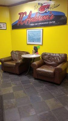 Super comfy chairs to lounge in while you wait!