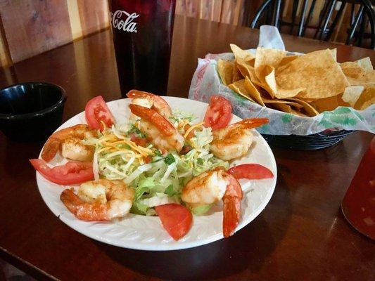 Shrimp salad, served with a side of chips and salsa... Always Great Service & clean!!!