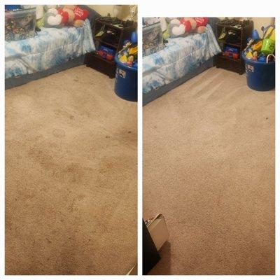 Before and after carpet cleaning.