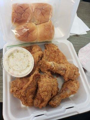 6 PC mixed with a side of slaw and some rolls