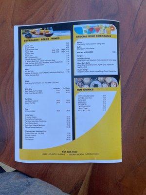 Back of menu