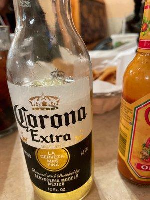 Chips and salsa and corona