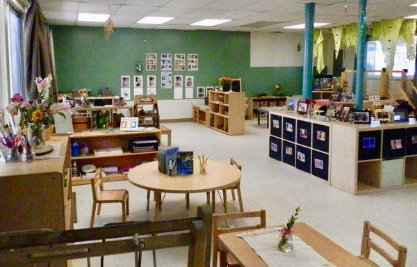 The Toddler's classroom. Younger and older toddlers, 18 months to 3 years, are in a combined classroom.