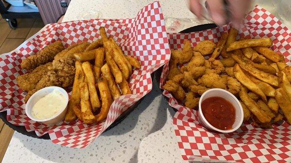 Fried grouper and popcorn shrimp