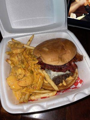 Bacon Cheese Burger with bayou fries.