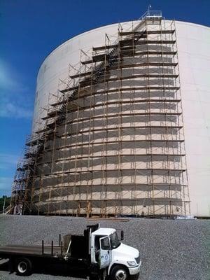 Scaffolding around a water tank