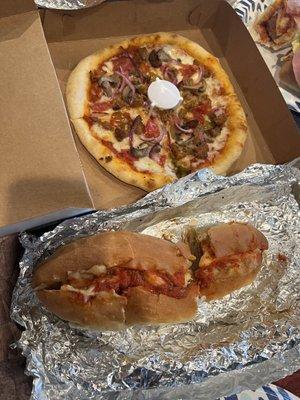 Pizza and meatball sub