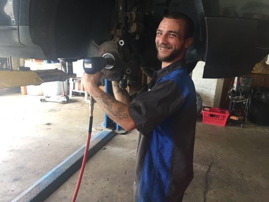 Jeff replacing a wheel bearing.