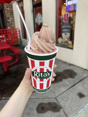 Watermelon chip Italian ice with chocolate gelato