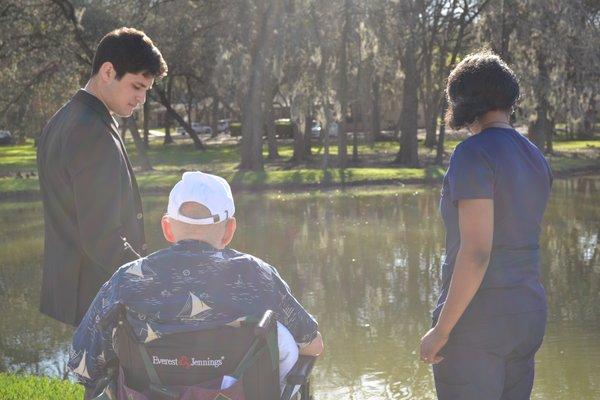 Jacob Kitchen (director of business development) checking up on one of Senior Buddies first clients, his grandfather.