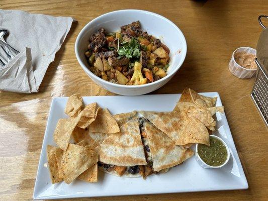 North African Couscous and Black Bean & Sweet Potato Quesadilla