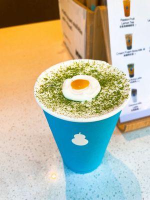 Matcha latte sunny side up