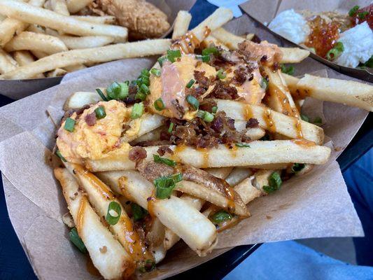 Loaded fries with bacon and pimento cheese (really good!)