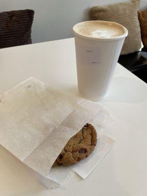 Chocolate chip cookie $3 and latte with nonfat milk