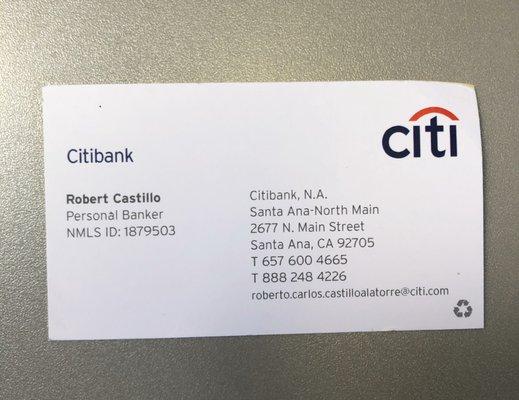 The name of the banker that was very rude and told the teller to basically kick a Citibank customer out because he was "unavailable".