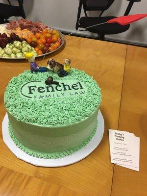 Every good firm requires a law firm cake featuring a Welsch Springer Spaniel.