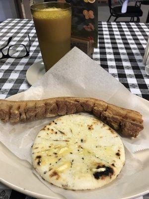 Delicious arepa with chicharrón