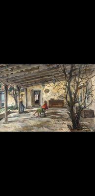 The Wyeth house porch, by Peter Hurd.  Henriette and peter relaxing