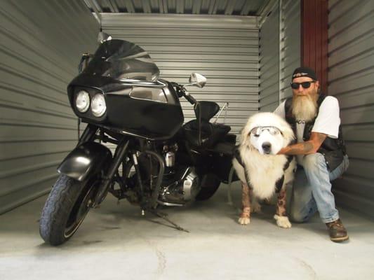 Ivan, our Ambassador of Customer Happiness, showing off how perfect our units are for motorcycle storage!