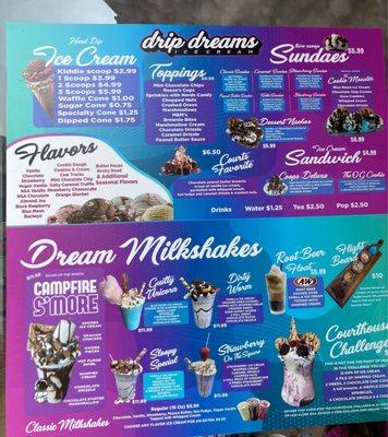 Drip Dreams menu on door, September 2022