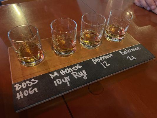 Flight of whiskey 1/2 ounce pour each