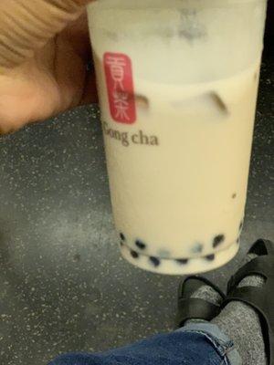 Oolong milk tea with honey brown sugar boba light ice 70% sugar I asked for 50% but they gave me this.