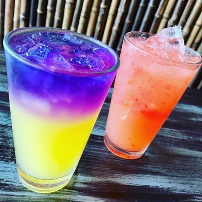 Calamansi Butterfly Juice (left) strawberry lemonade (right)