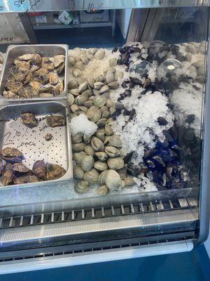 Fresh clams, oysters, mussels. Local little necks steamed beautifully