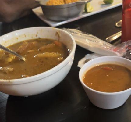 Sancocho (meaty stew) Habichuelas rojas (beans)